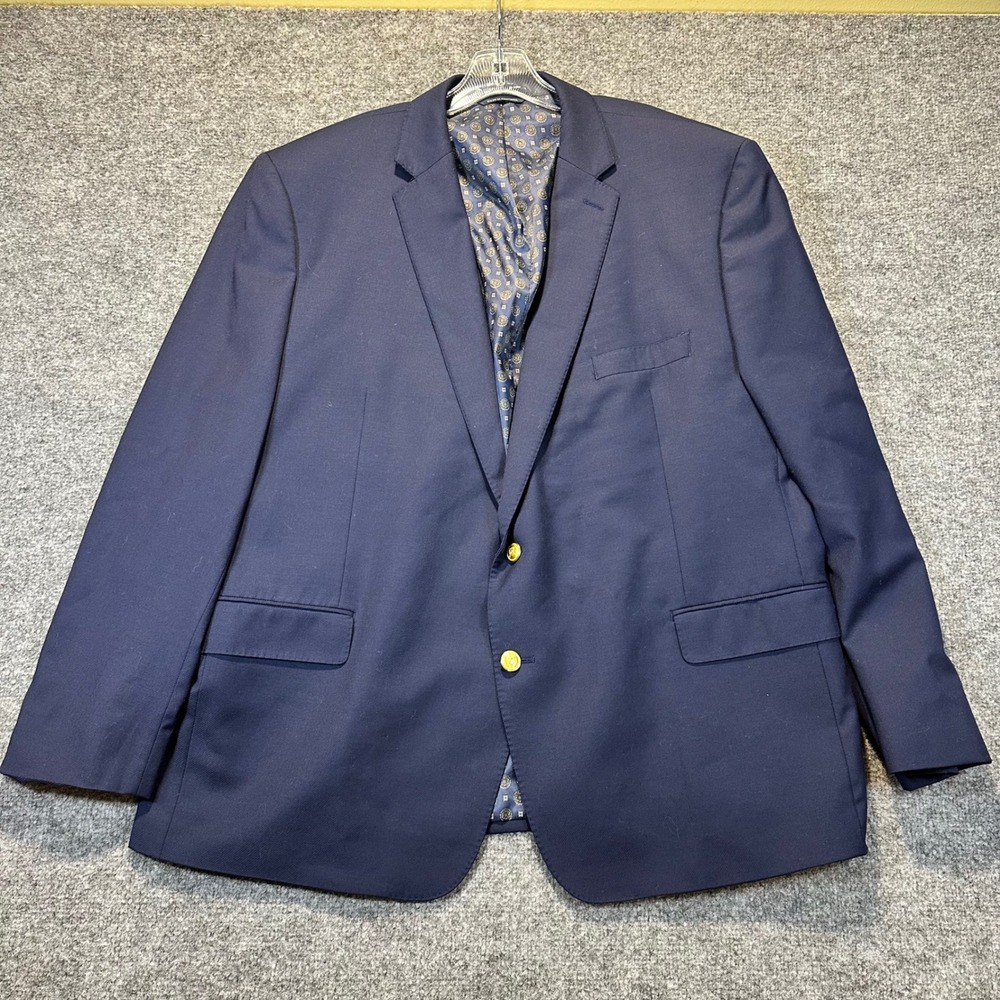 Ralph Lauren Blazer Mens 46 Navy Blue Gold Crest Button Preppy Classic Business